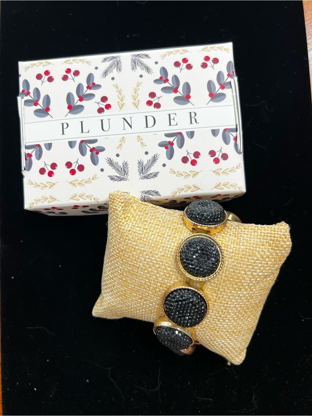 Plunder Gold-Tone Bracelet with Black Crystal Discs